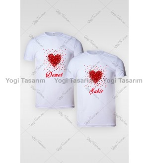 Patlayan Kalp Kombini İsme Özel Sevgili Tişört Baskı